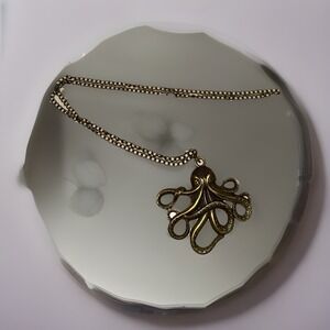 Bronze Tone Octopus Pendant Necklace Kraken‎ Steampunk  Nautical 18" Vtg